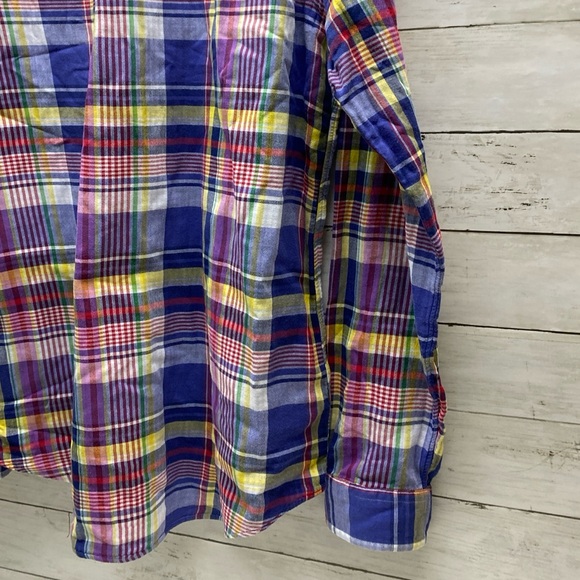 Polo Ralph Lauren Plaid Linen Colorful Mens button Long Sleeve Shirt Large - Picture 14 of 16